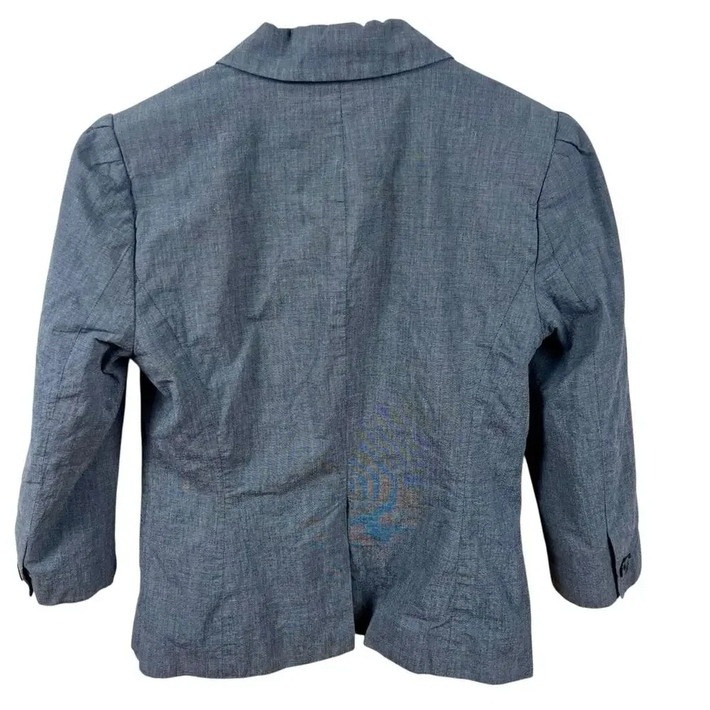 Banana Republic Puff Sleeve Blazer Sz XS-S Tag 8 Blue Gray Editorial Officecore